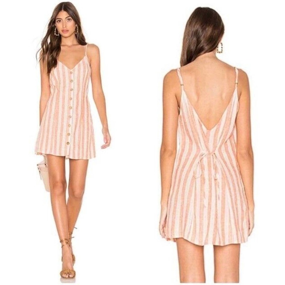 Show Me Your MuMu Dress Size S Linen Blend Remington Orange Dreamsicle Striped